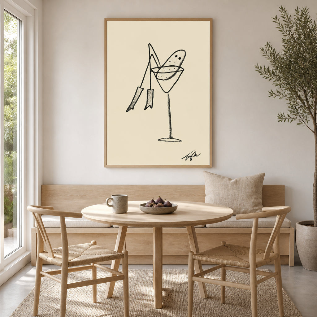 Martini Glass Doodle Art Print shown in a styled room