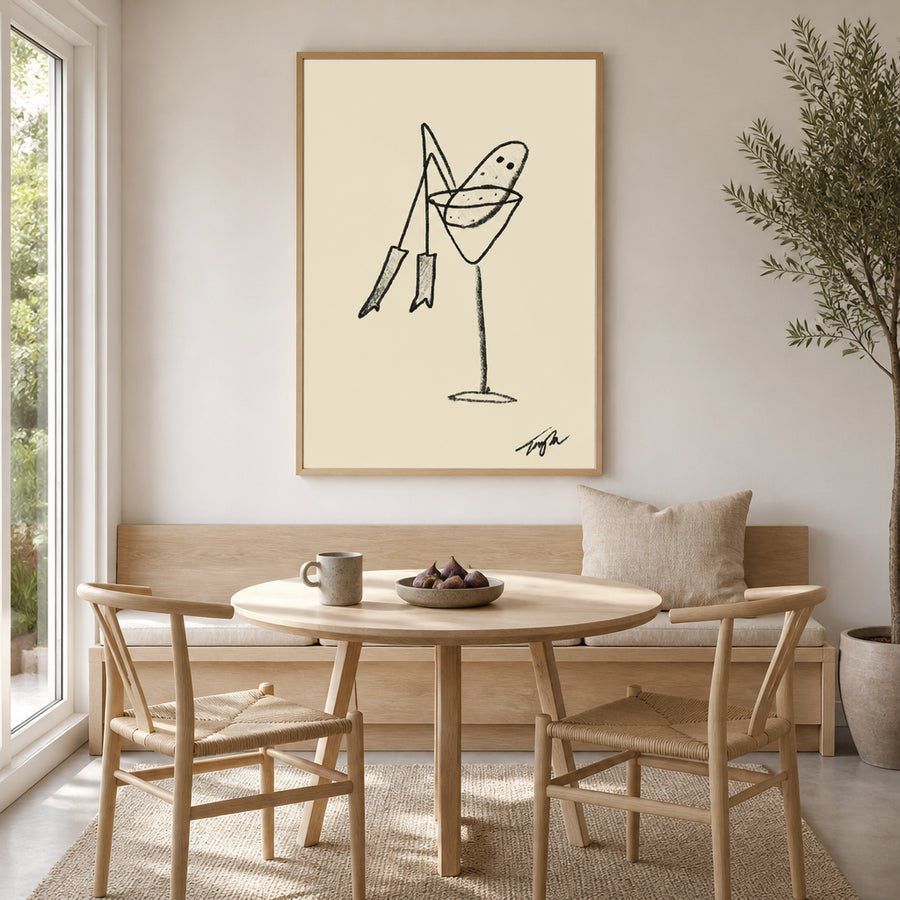 Martini Glass Doodle Art Print in a room setting