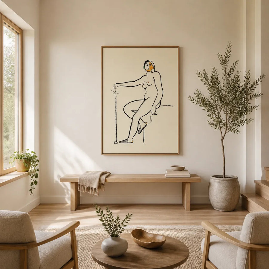 Seated Nude Minimalist Art Print in a room setting