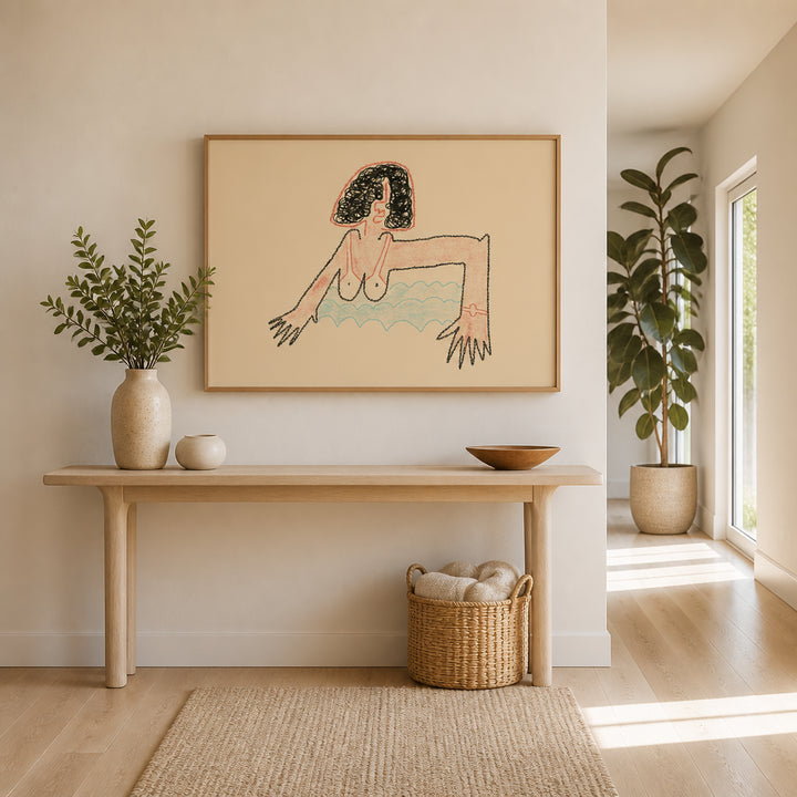 Room mockup featuring Abstract Woman in Waves Art Print