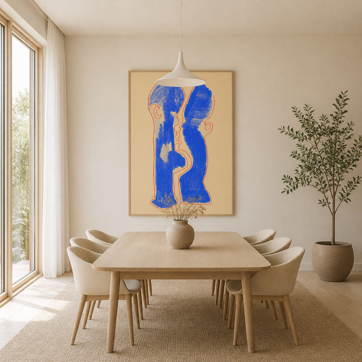Room mockup featuring Abstract Electric Blue Silhouettes Art Print
