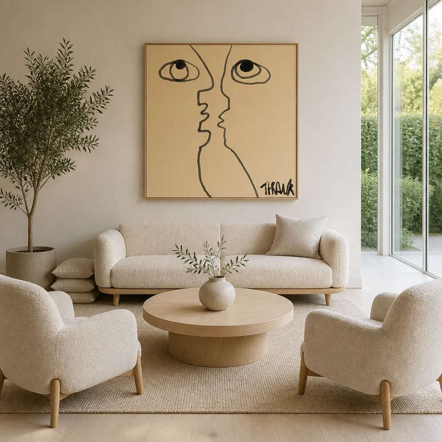 Dual Faces Line Art Print in a room setting