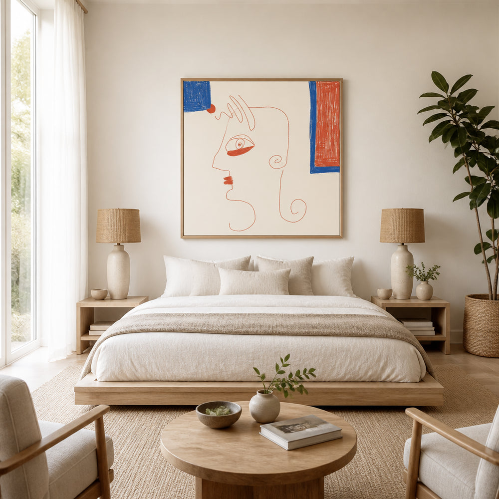 Room mockup featuring Minimalist Modern Face Art Print