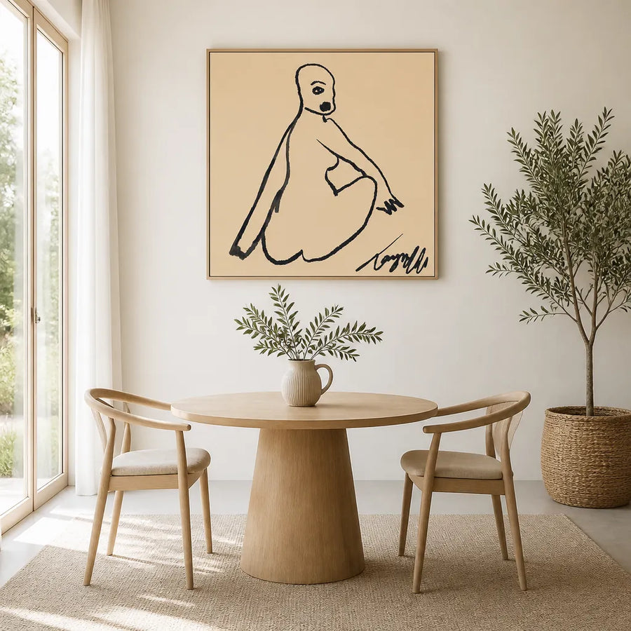 Abstract Seated Nude Art Print in a room setting
