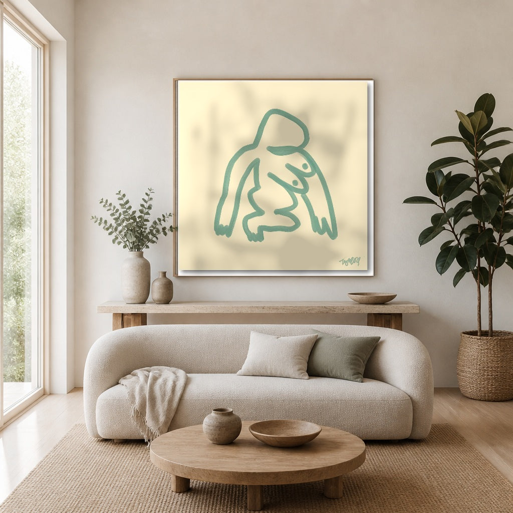 Room mockup featuring Abstract Green Figure Expression Art Print