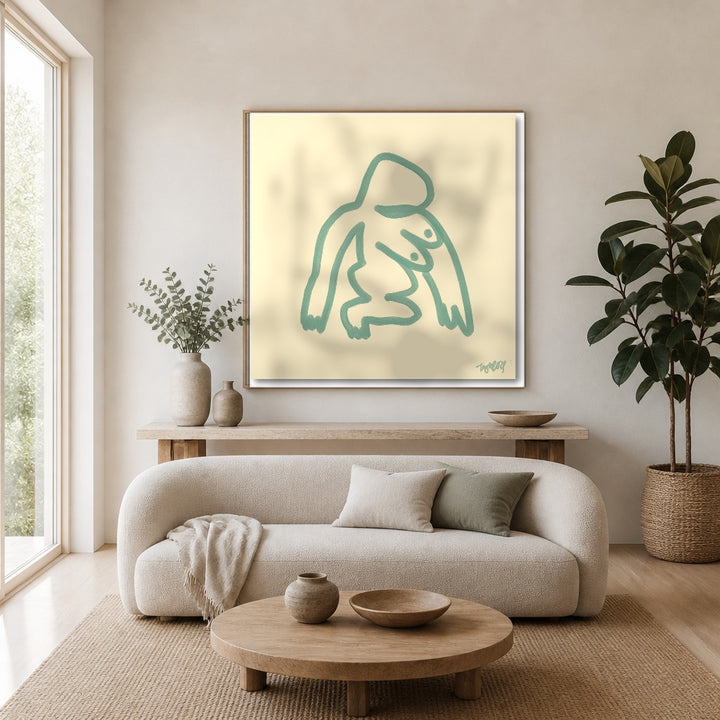 Room mockup featuring Abstract Green Figure Expression Art Print