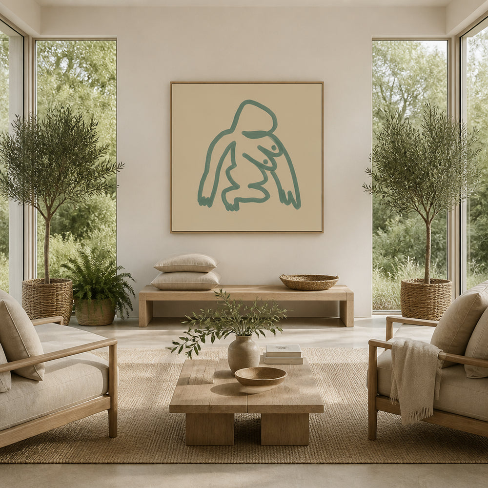Room mockup featuring Abstract Green Figure Expression Art Print