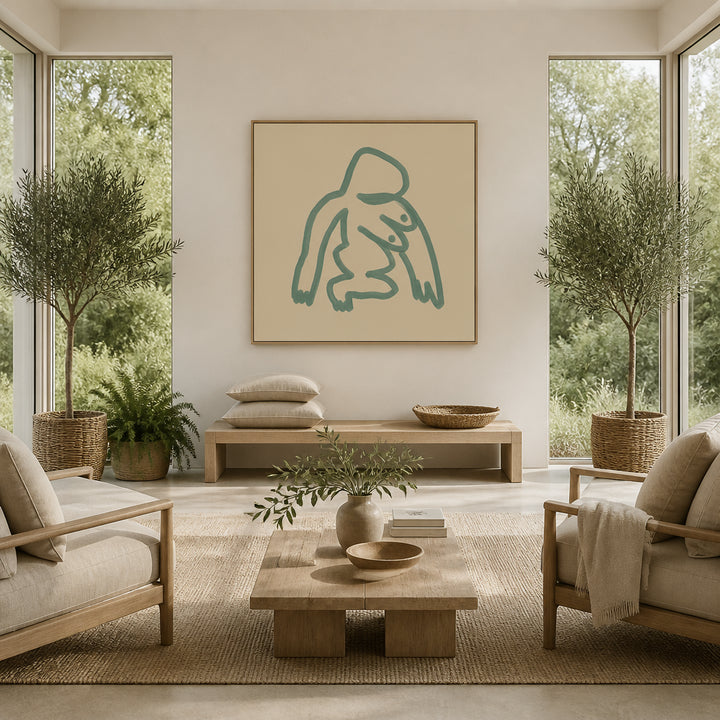 Room mockup featuring Abstract Green Figure Expression Art Print