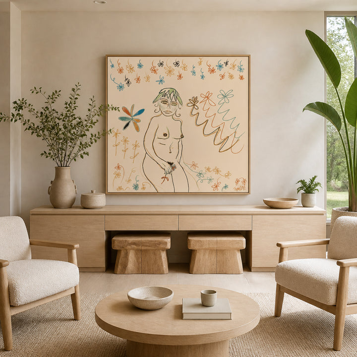 Room mockup featuring Whimsical Floral Portrait Art Print