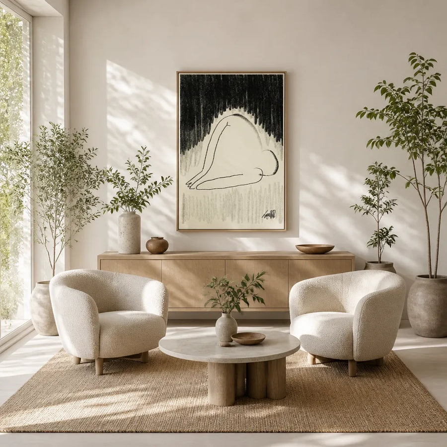 Curled Figure Minimalist Art Print in a room setting
