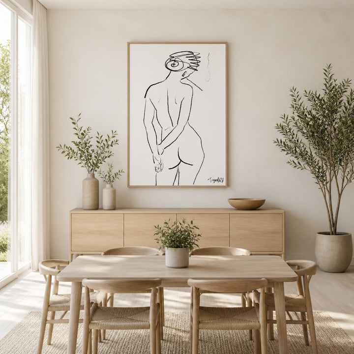 Room mockup featuring Contemplative Nude Line Art Print