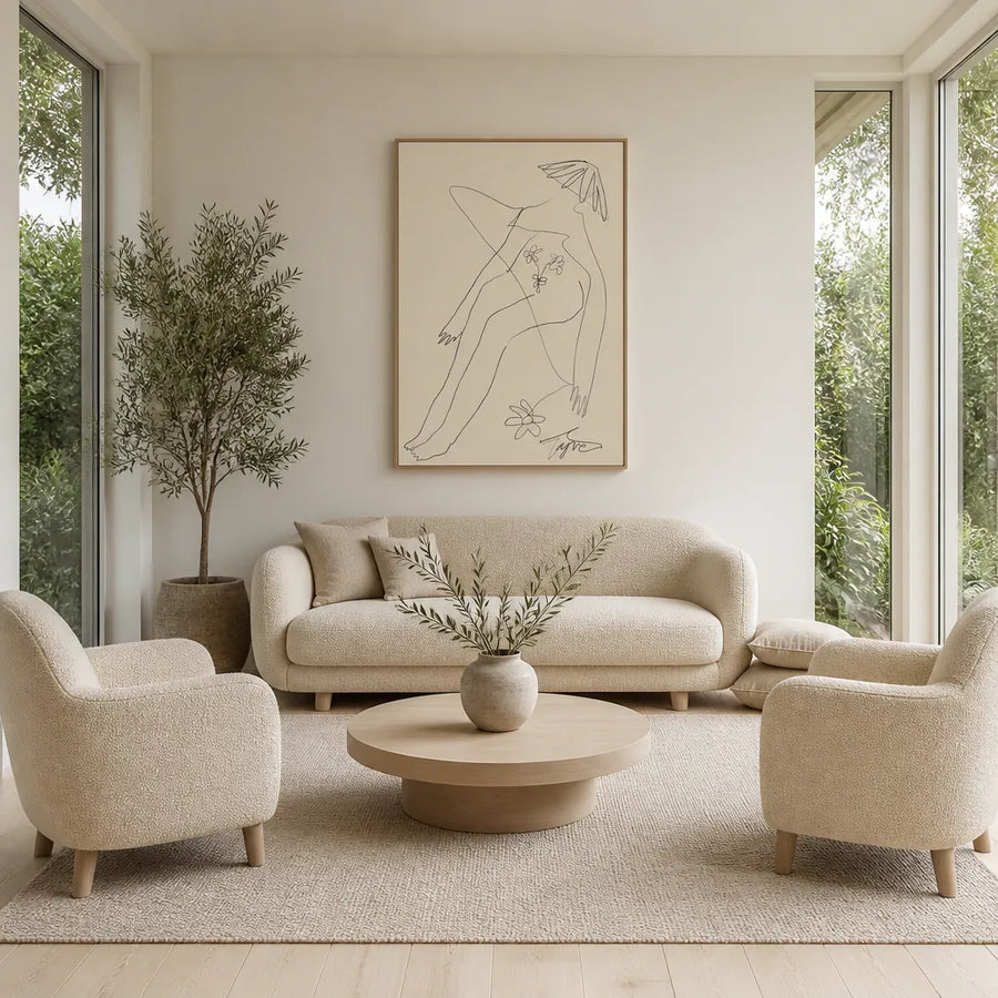 Minimalist Floral Woman Art Print in a room setting