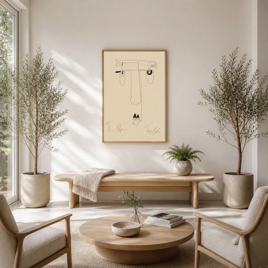 Abstract Minimalist Face Art Print in a room setting