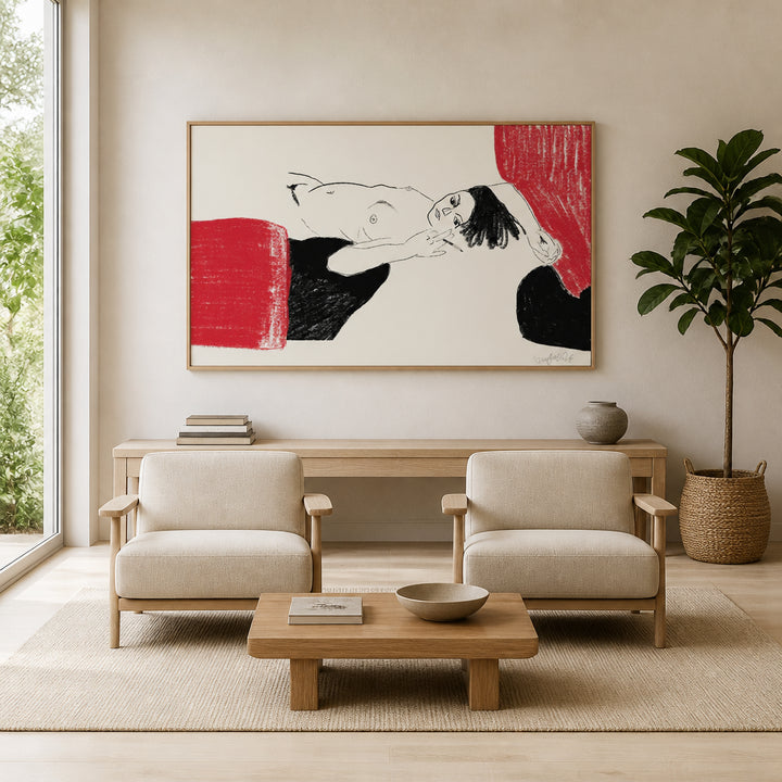 Room mockup featuring Reclining Nude with Red Accents Art Print