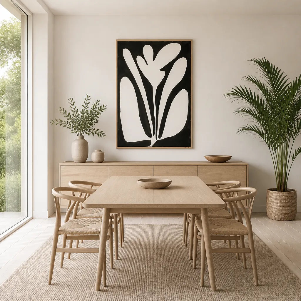 Abstract Botanical Silhouette Art Print shown in a styled room