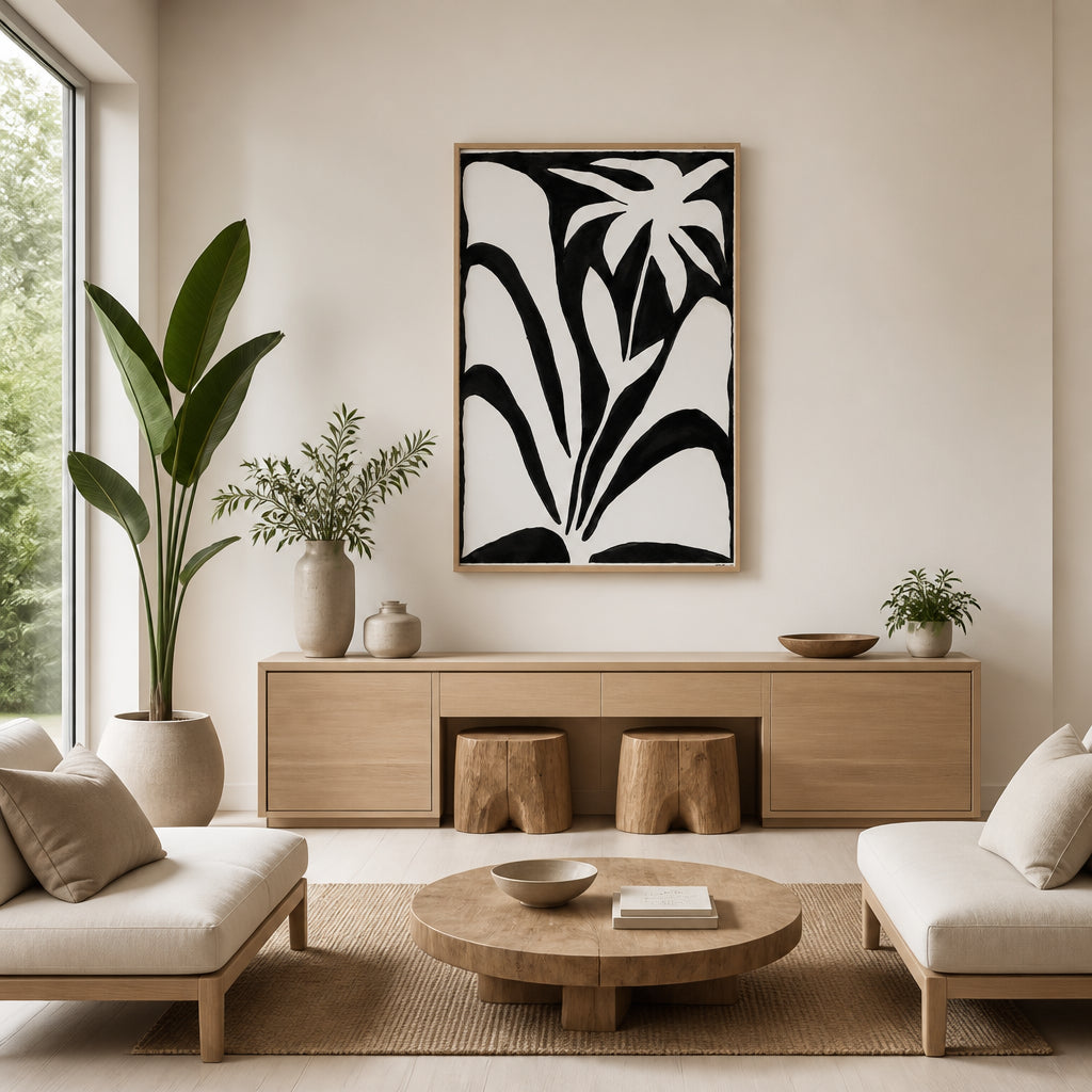 Room mockup featuring Bold Monochrome Botanical Art Print