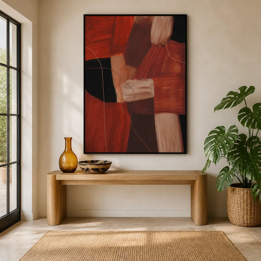 Terracotta Hues Abstract Art Print in a room setting