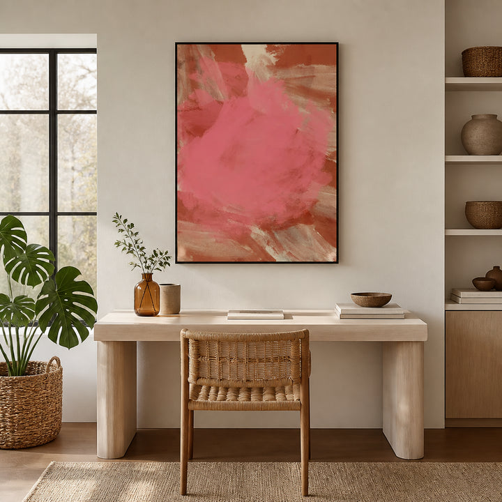 Room mockup featuring Pink and Terracotta Abstract Art Print