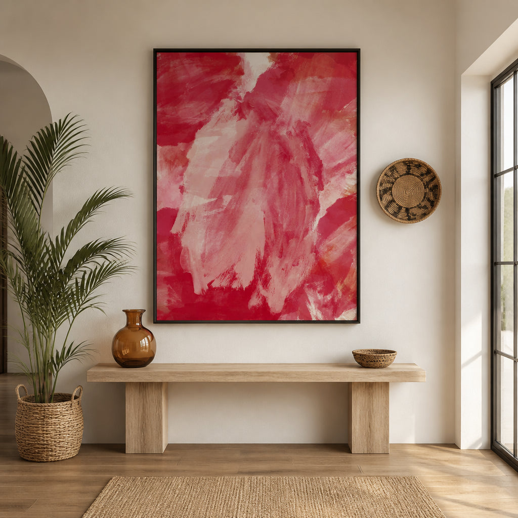 Room mockup featuring Romantic Blush Red Abstract Art Print