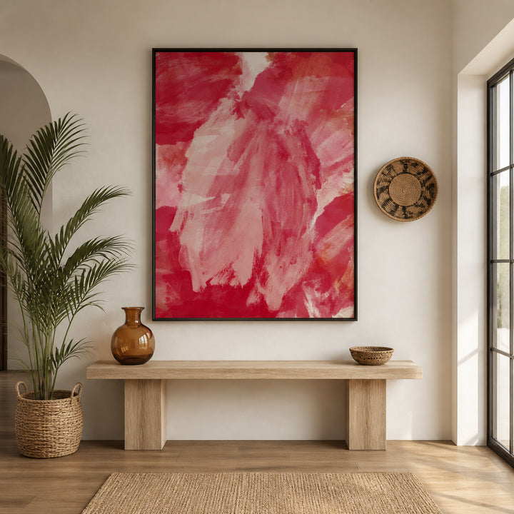 Room mockup featuring Romantic Blush Red Abstract Art Print
