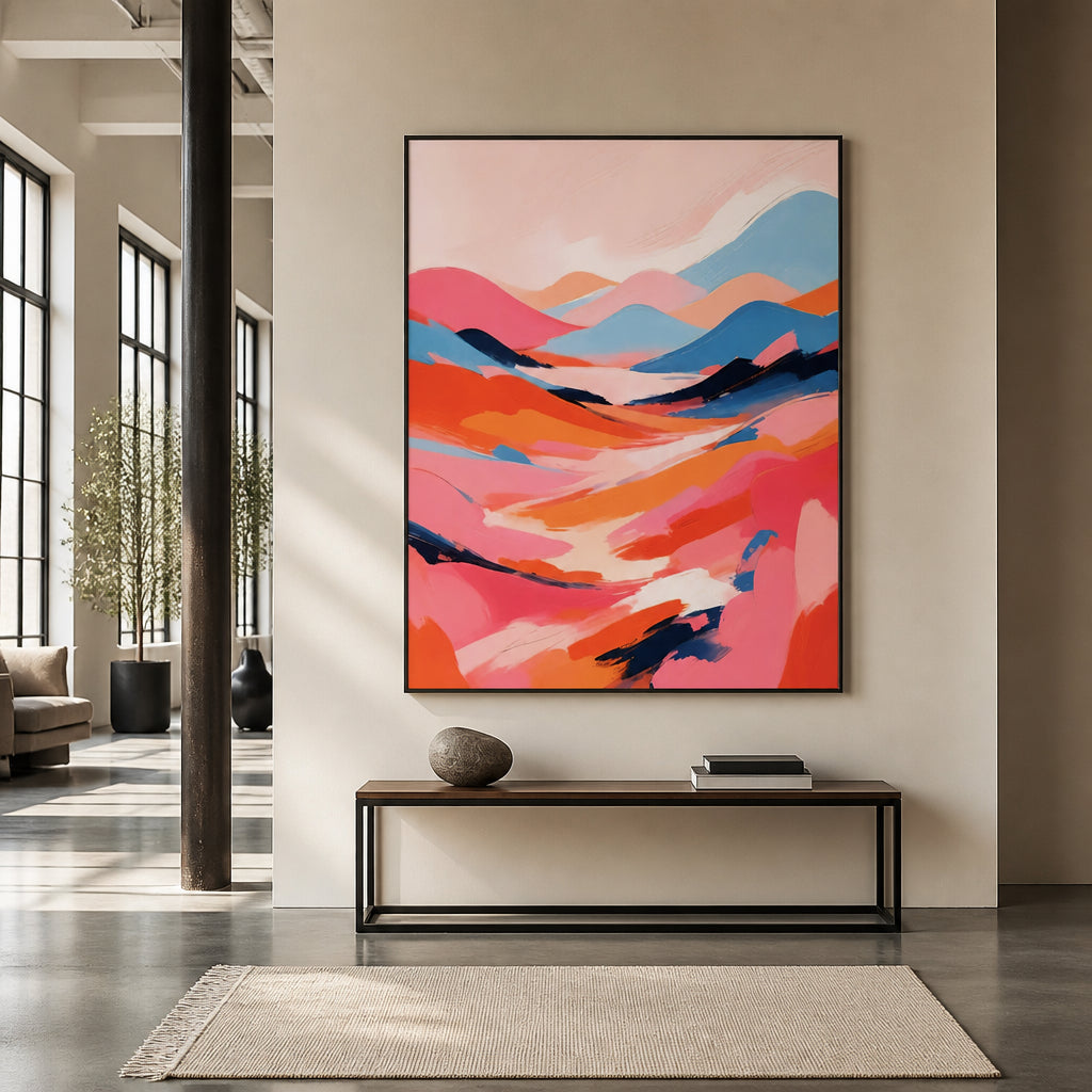Room mockup featuring Vibrant Sunset Valleys Art Print