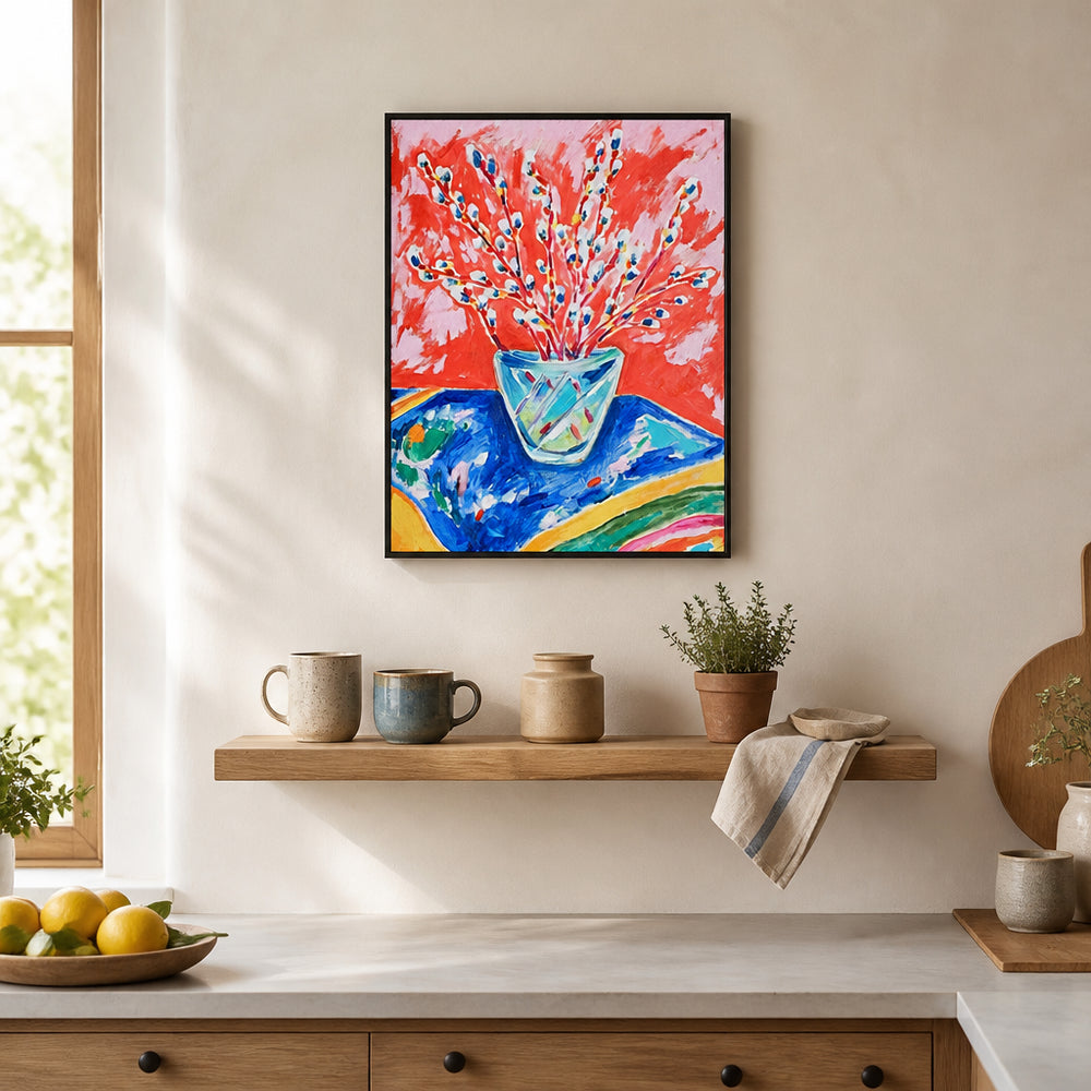 Room mockup featuring Vibrant Twigs in Blue Vase Art Print