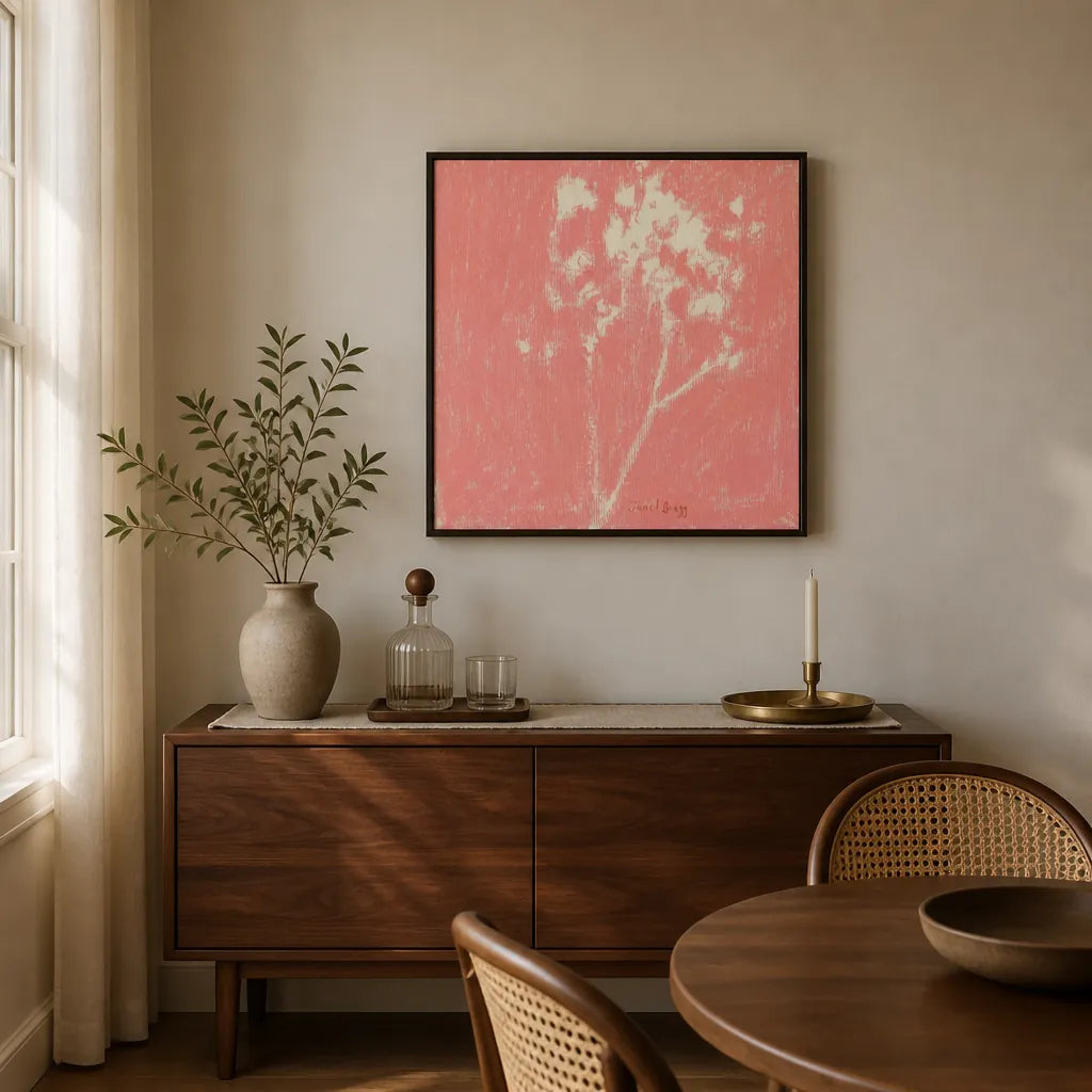 Soft Floral Impression Art Print shown in a styled room