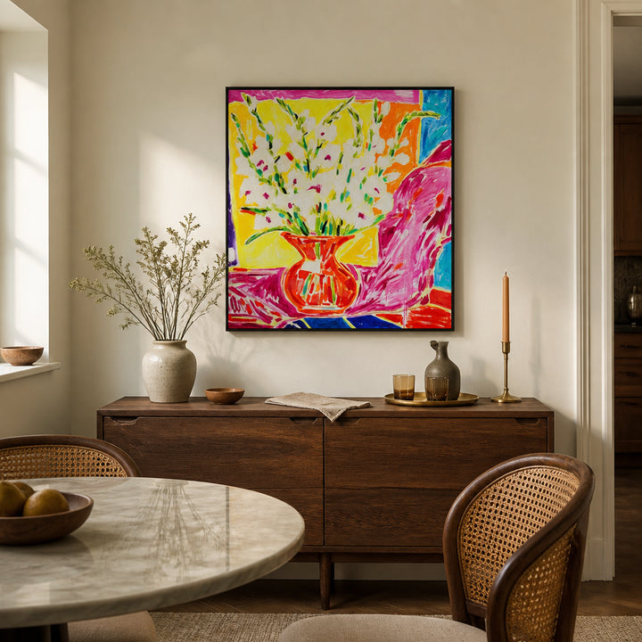 Room mockup featuring Vibrant Gladiolus Bouquet Art Print