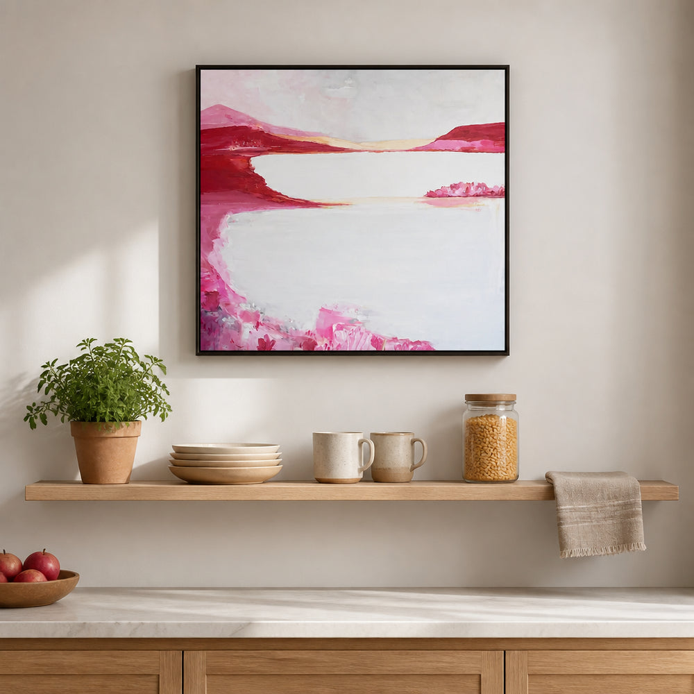 Room mockup featuring Pink Serenity Landscape Art Print