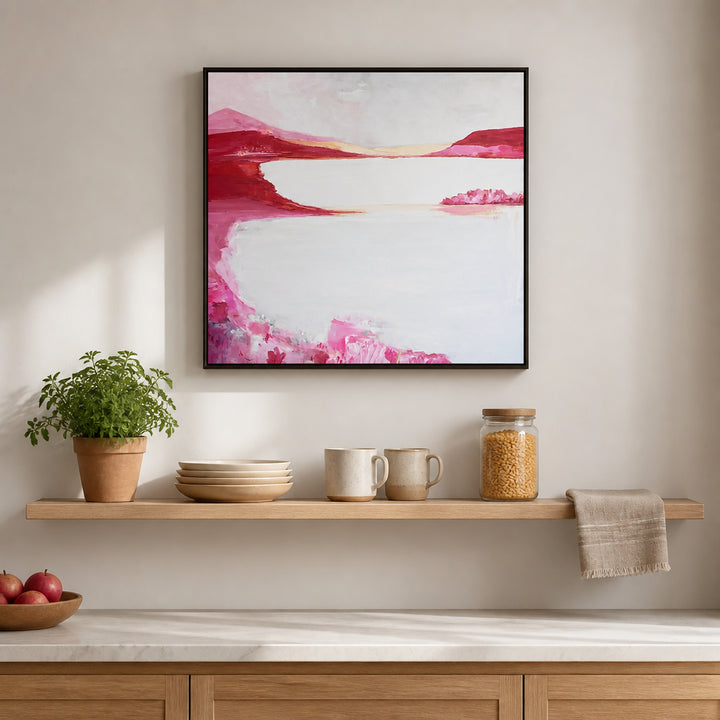 Room mockup featuring Pink Serenity Landscape Art Print