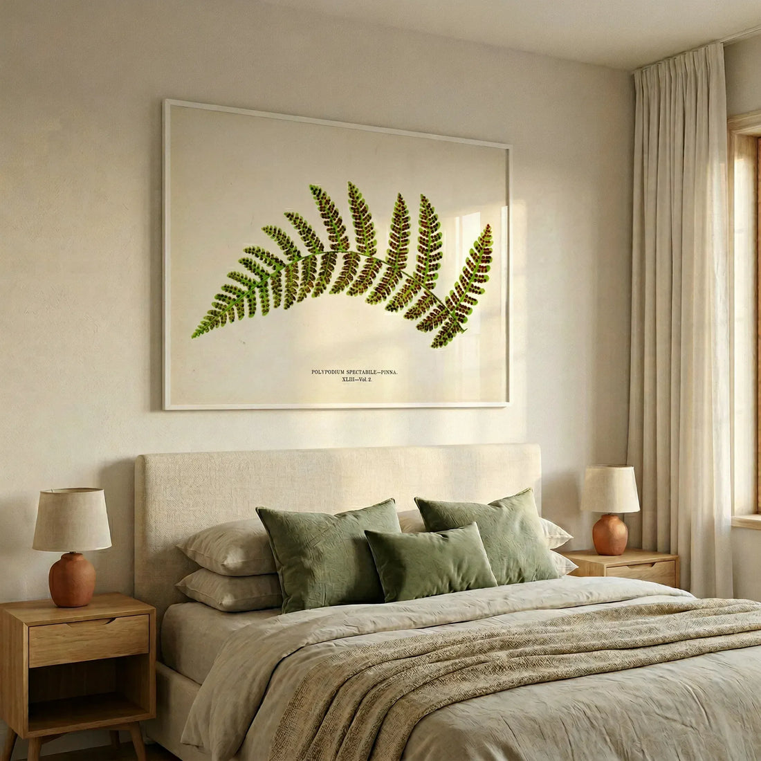 Hemionitis Palmata Botanical Feathered Fronds With Russet Spotting Art Print shown in a styled room