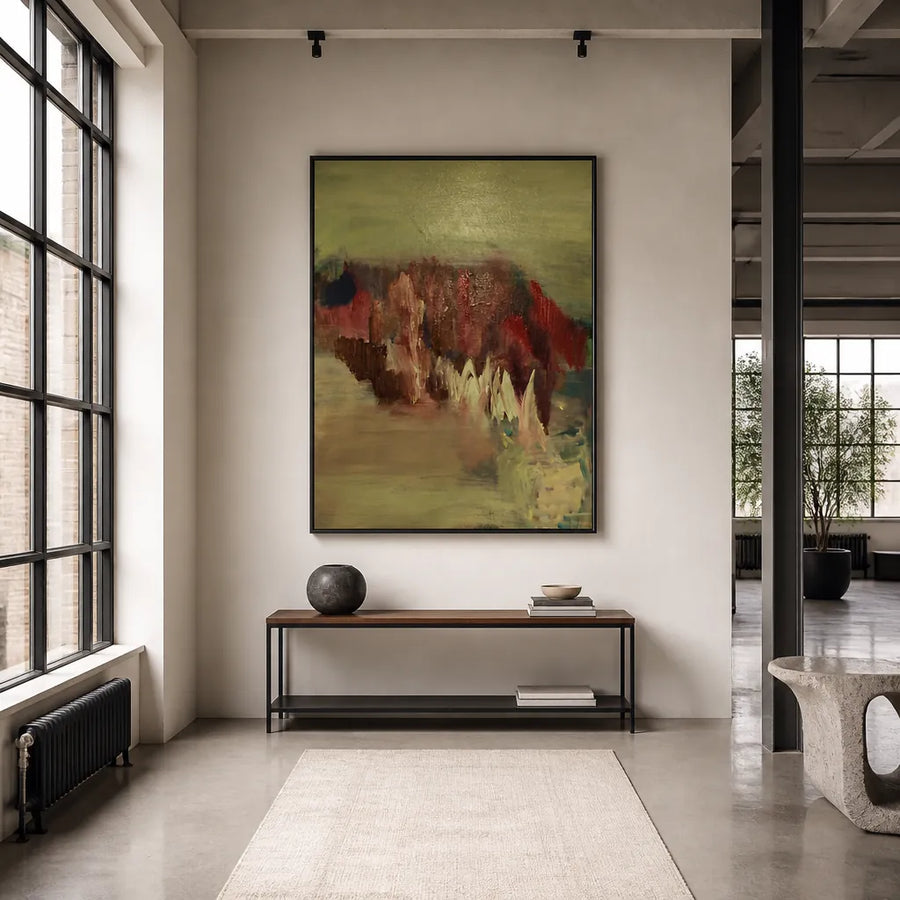 Autumnal Abstract Earth Tones Art Print in a room setting