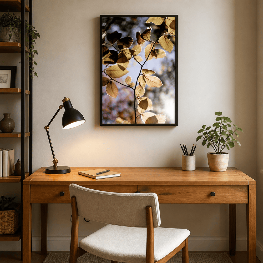 Room mockup featuring Backlit Golden Leaves Photo Print