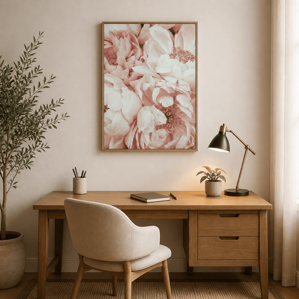 Room mockup featuring Blush Pink Peonies Photo Print