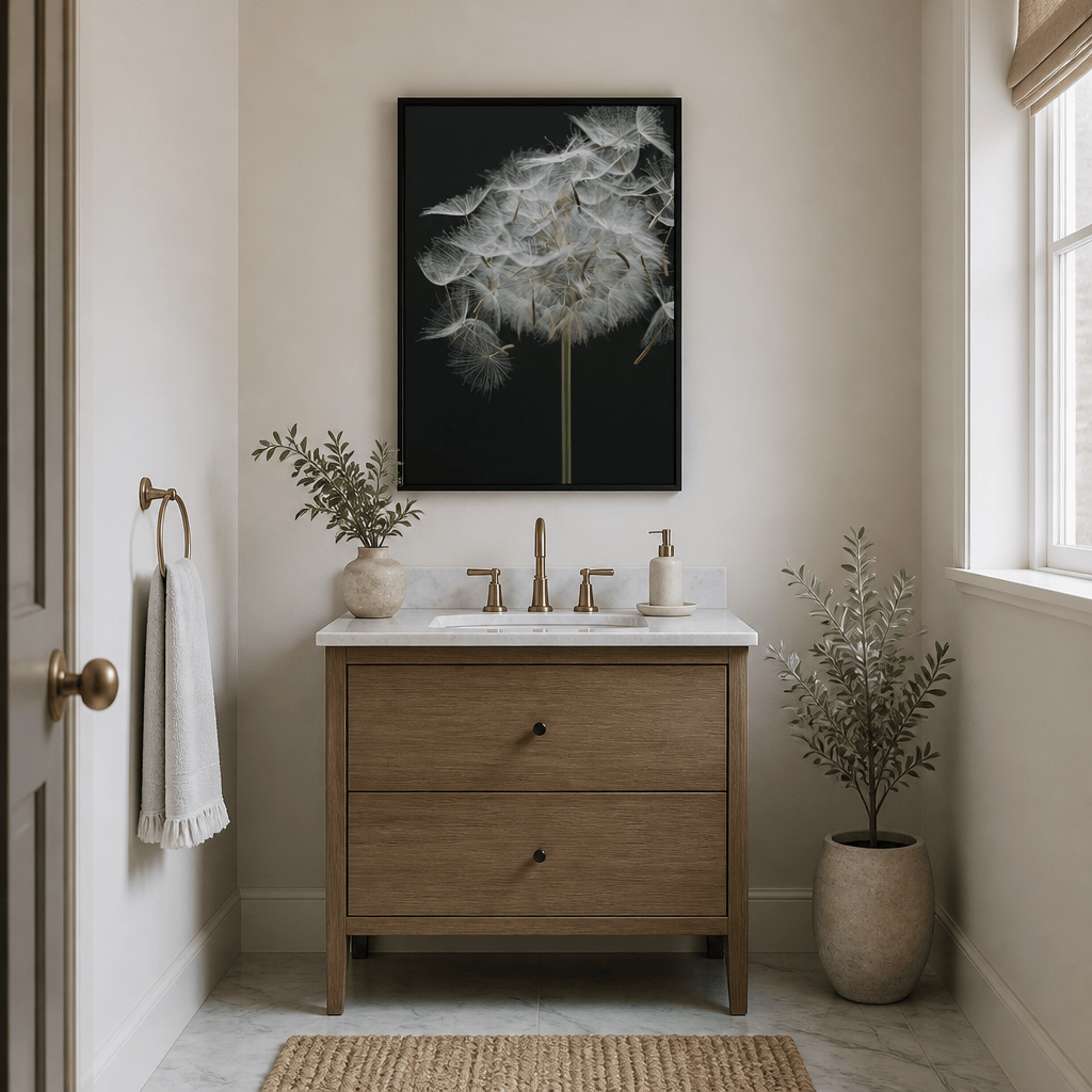 Room mockup featuring Ethereal Dandelion Seeds Photo Print