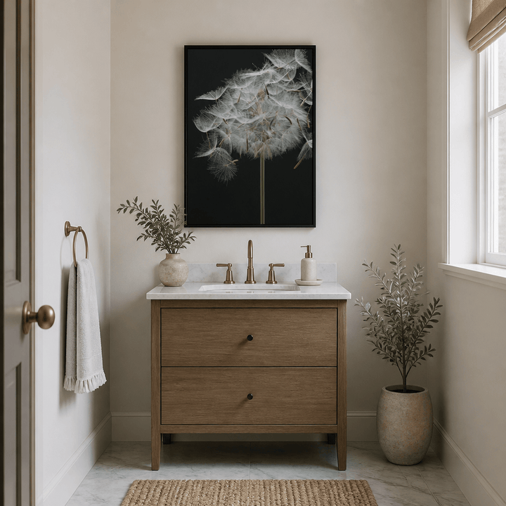 Room mockup featuring Ethereal Dandelion Seeds Photo Print