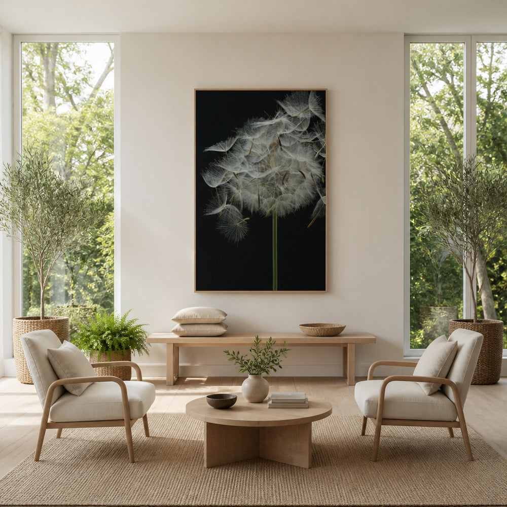 Room mockup featuring Ethereal Dandelion Seeds Photo Print