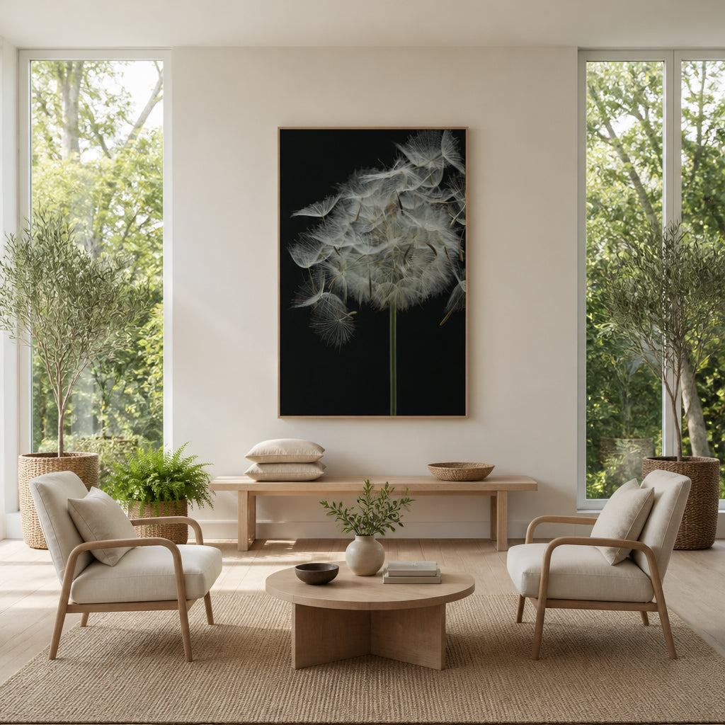 Room mockup featuring Ethereal Dandelion Seeds Photo Print