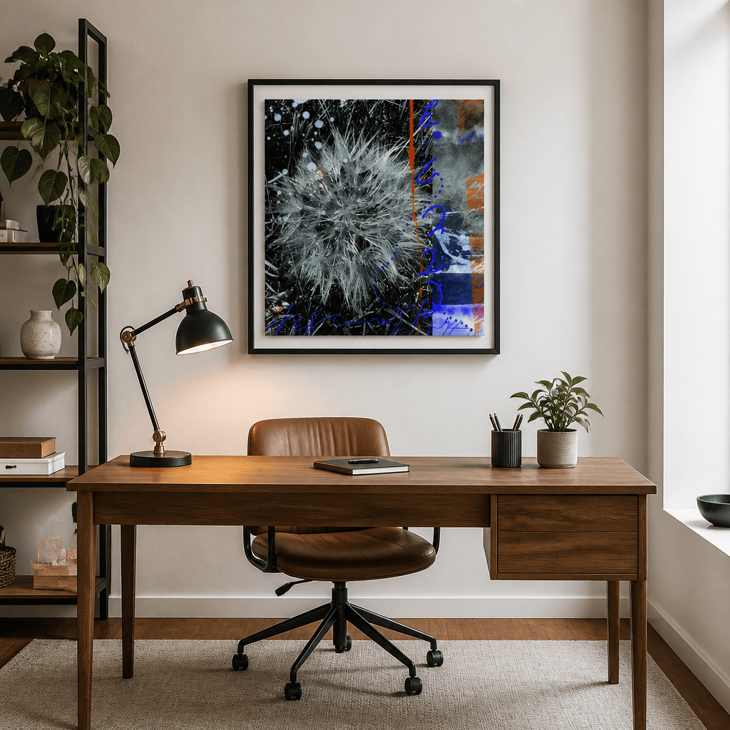Room mockup featuring Fluffy Dandelion Splash Art Print