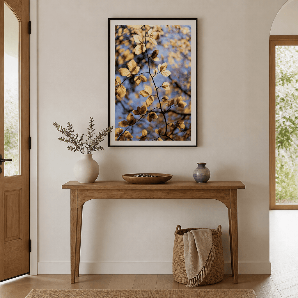 Room mockup featuring Golden Autumn Leaves Photo Print