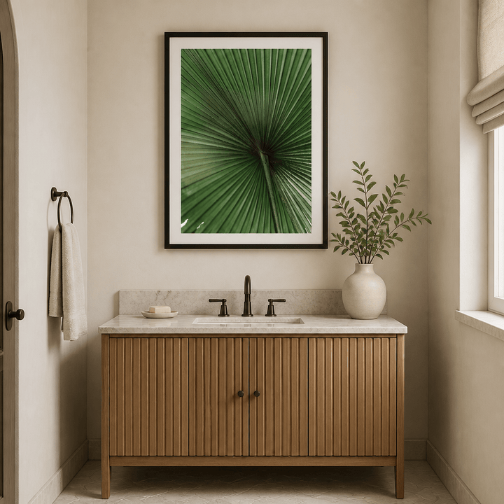 Room mockup featuring Green Palm Leaf Photo Print