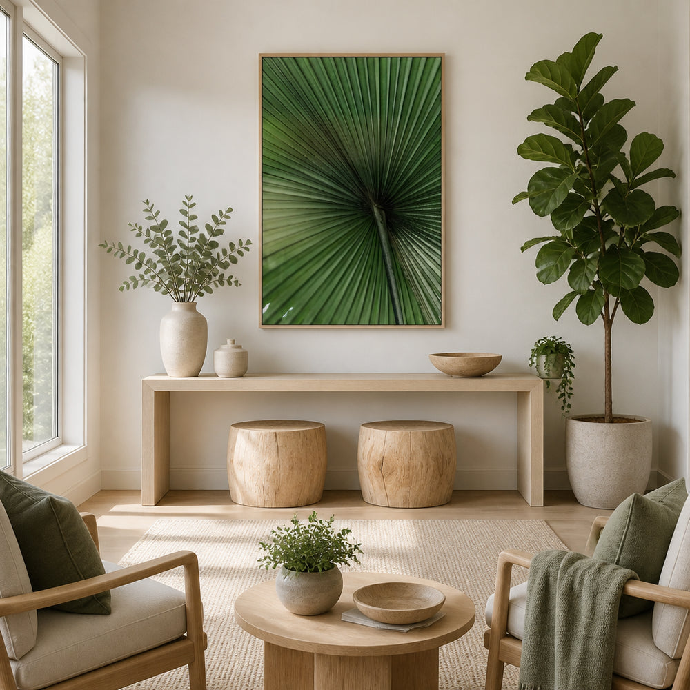 Room mockup featuring Green Palm Leaf Photo Print