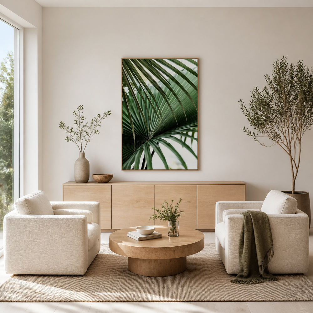 Room mockup featuring Lush Green Palm Fan Photo Print