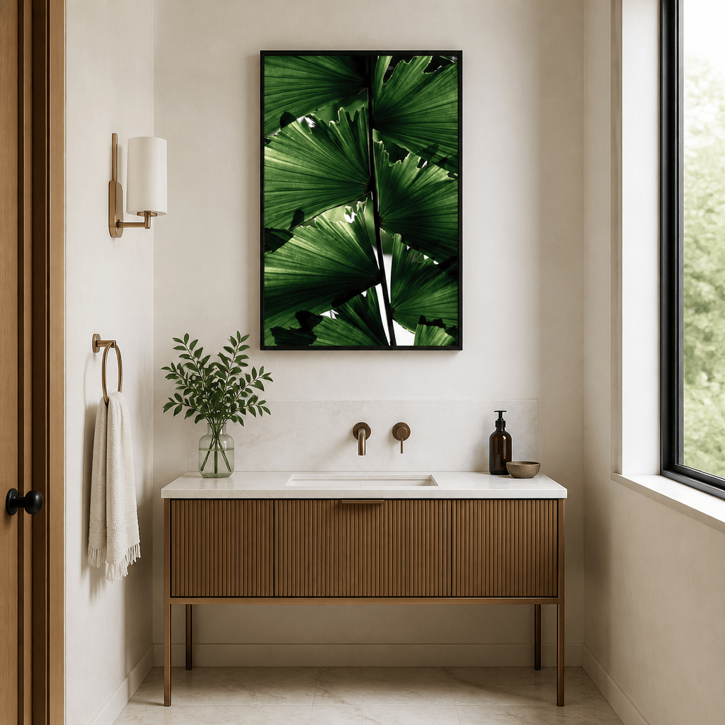 Room mockup featuring Lush Green Palm Leaves Photo Print