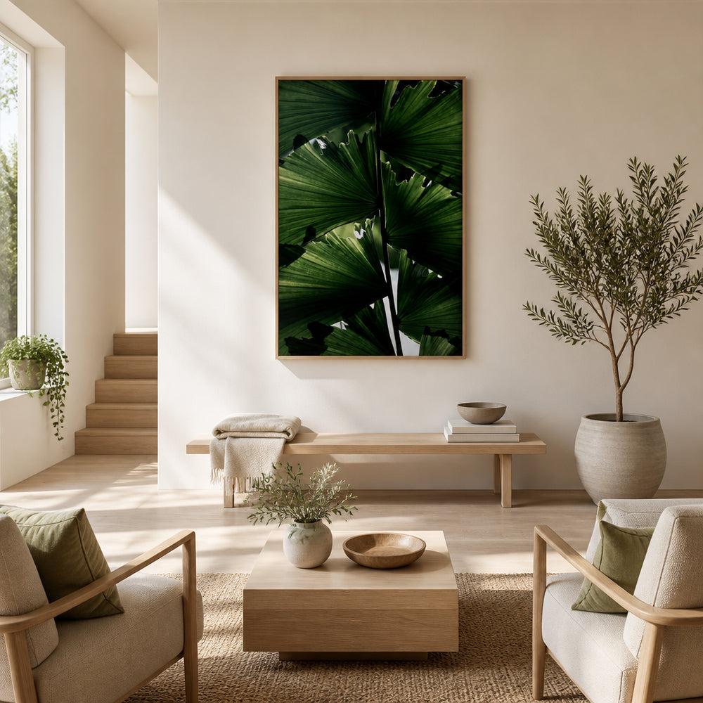 Room mockup featuring Lush Green Palm Leaves Photo Print