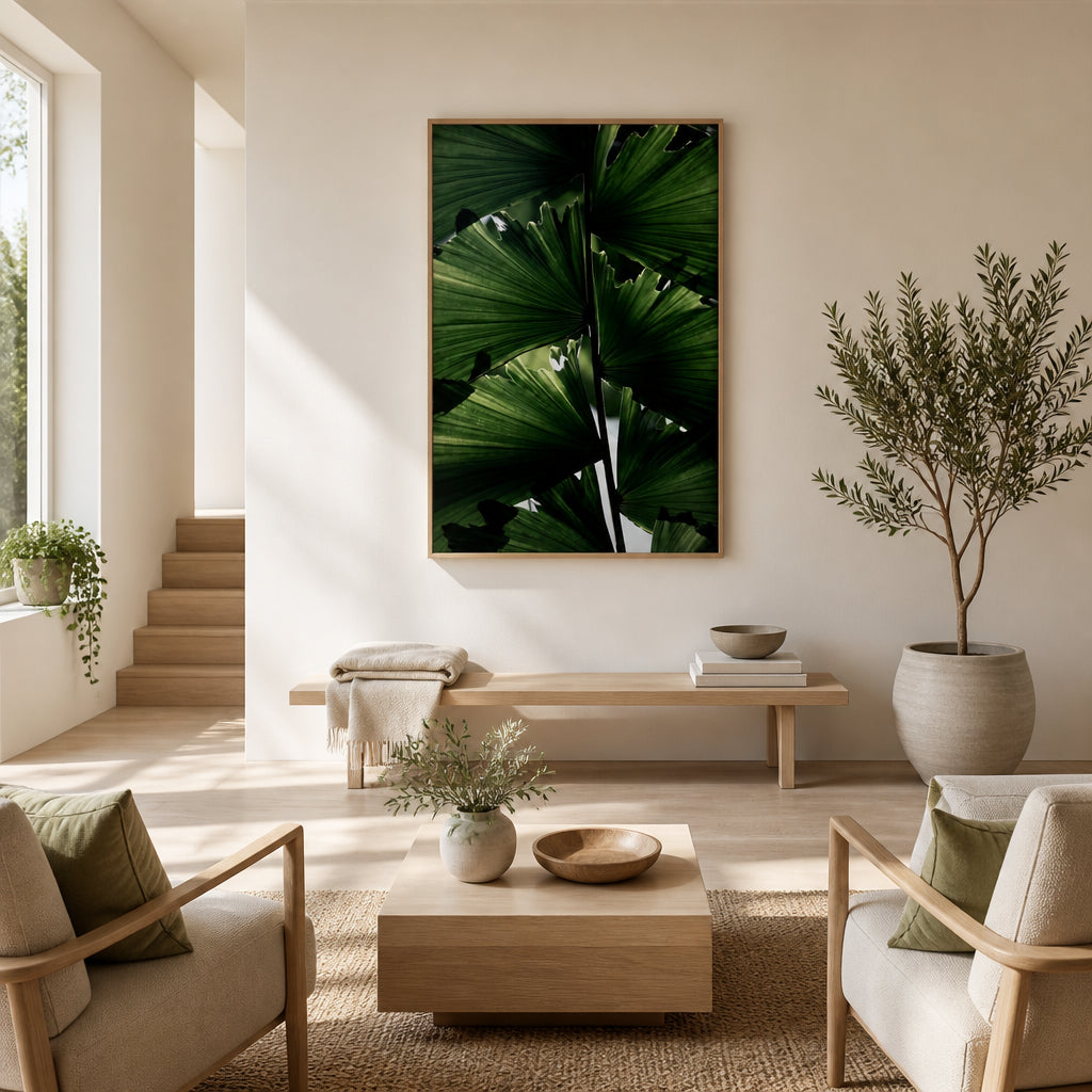 Room mockup featuring Lush Green Palm Leaves Photo Print