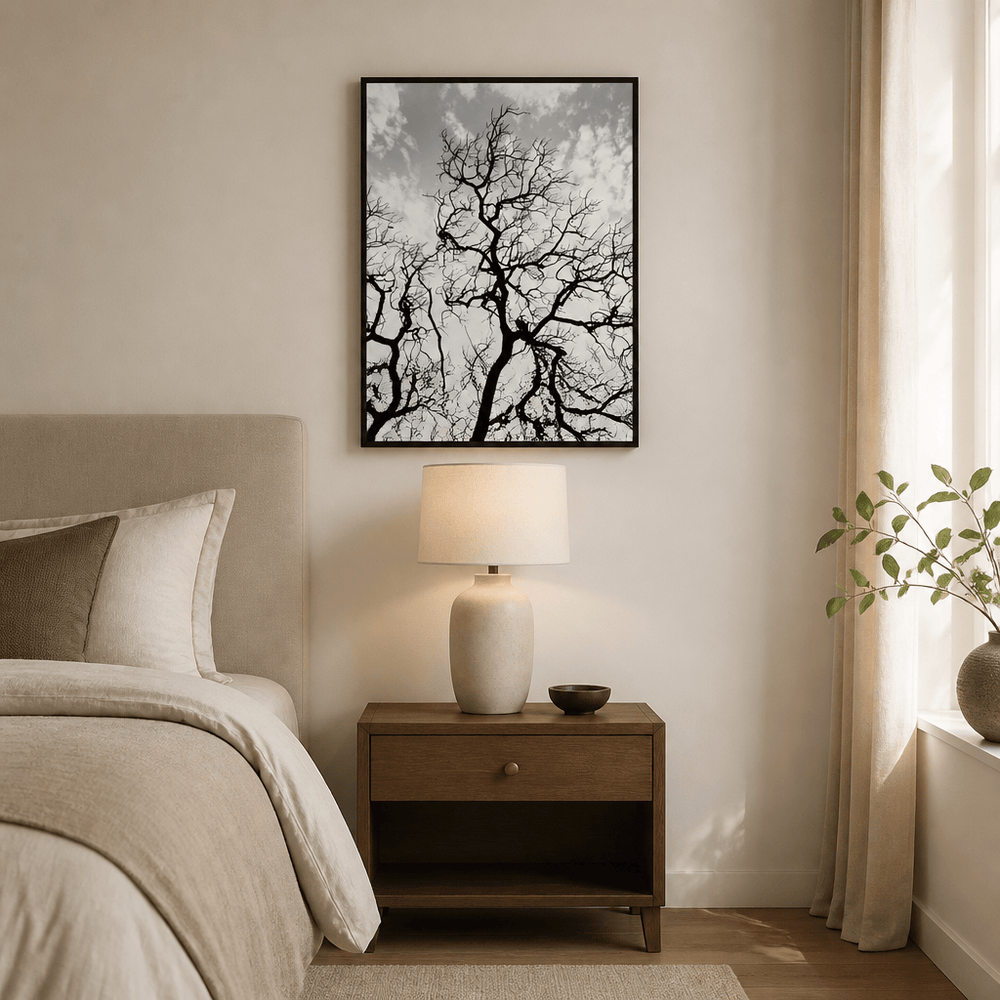 Room mockup featuring Silhouetted Tree Branches Photo Print