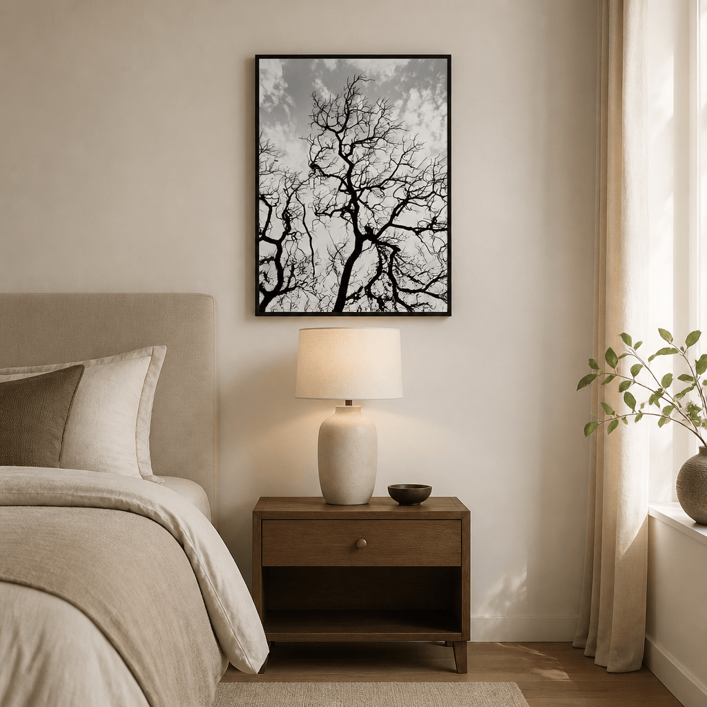 Room mockup featuring Silhouetted Tree Branches Photo Print