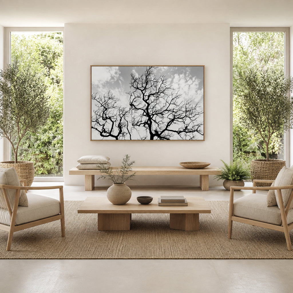 Room mockup featuring Silhouetted Tree Branches Photo Print