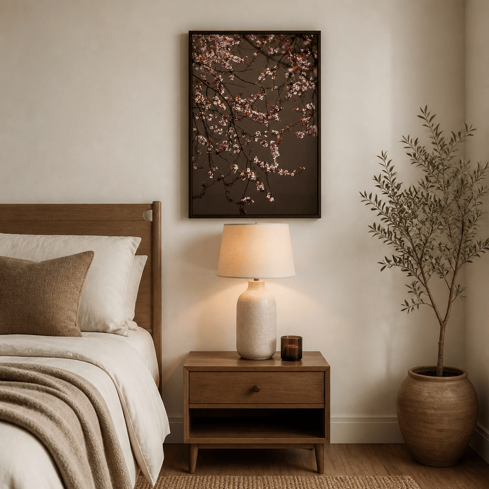 Room mockup featuring Soft Glowing Blossoms Photo Print